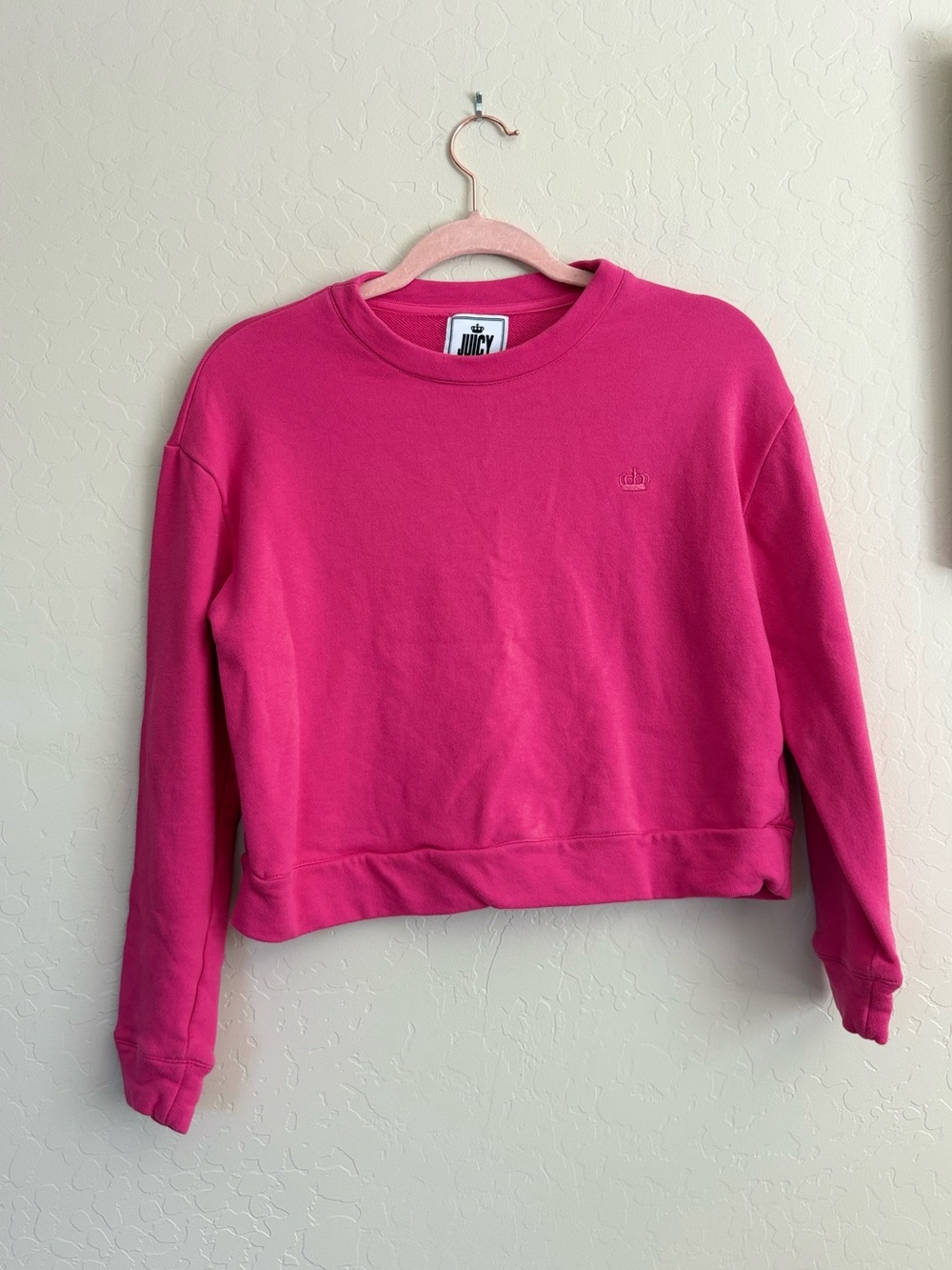 Juicy Couture Hot Pink Cropped Sweatshirt Small Crown Logo Y2K 100% Cotton